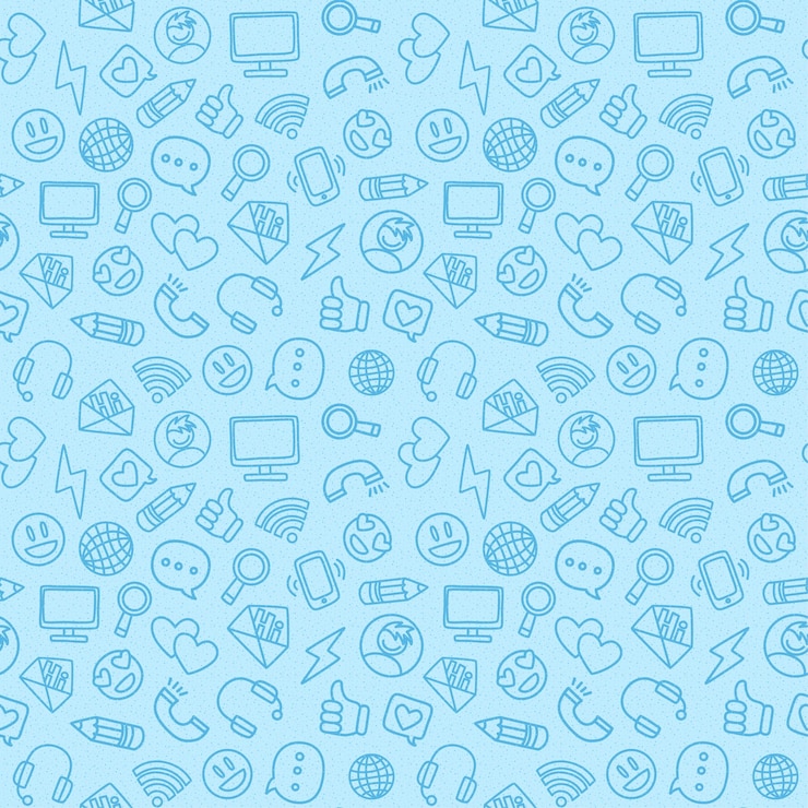 Vecteur les médias sociaux, l'arrière-plan homogène, les éléments de conception d'internet, le modèle bleu, la communication sur le réseau web.