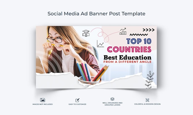 Médias Sociaux De L'éducation Facebook Ad Banner Post Template Vecteur Premium