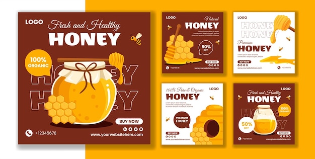Les médias sociaux de Honey Store publient des modèles de dessins animés plats dessinés à la main Illustration de fond