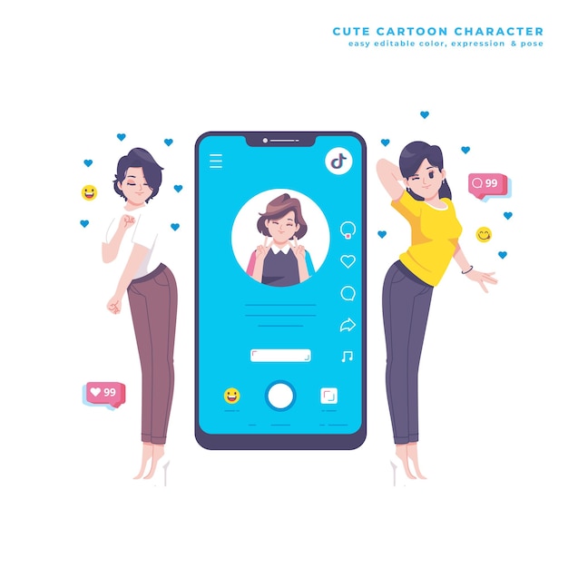Les médias sociaux illustration de dessins animés mignons