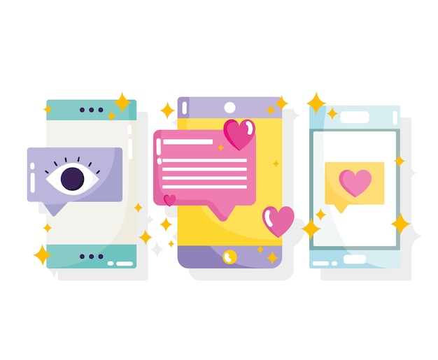 Médias Sociaux, Message Smartphone, Chat, E-mail En Illustration De Style Dessin Animé