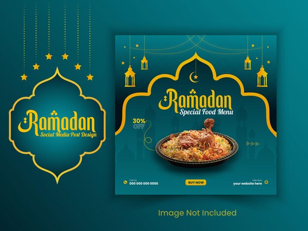 Vecteur les médias sociaux traditionnels islamiques du ramadan kareem post design avec gradient bleu teal