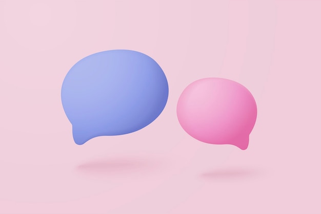 Médias sociaux vectoriels 3D pour insérer un message dans la plate-forme de bulles social en ligne pour le remplacement de texte dans le concept de discours emoji chat discours chat message avec fond rose vecteur de rendu 3d