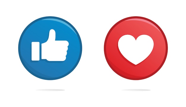 Médias sociaux vectoriels comme et icônes de coeur