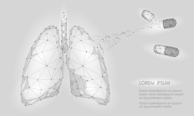 Médicament De Traitement De Médecine De Poumons D'organe Interne Humain. Technologie Low Poly