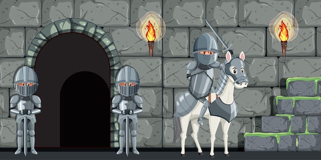 Des Médiévaux Montent La Garde Devant La Porte