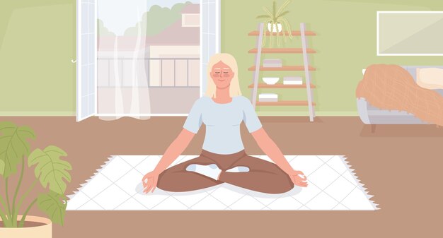 Méditation du matin pour l'illustration vectorielle de couleur plate auto-guérison