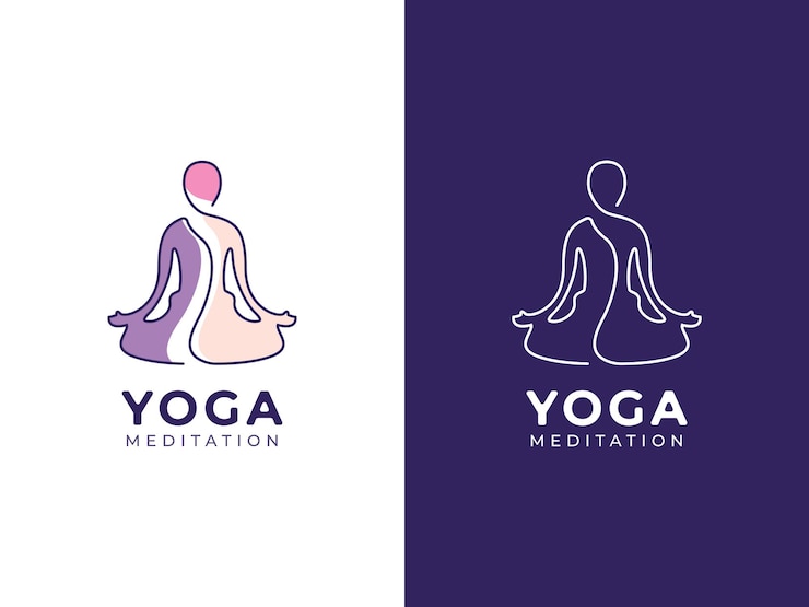 Vecteur méditation de yoga avec le concept de conception de logo monoline de personnes