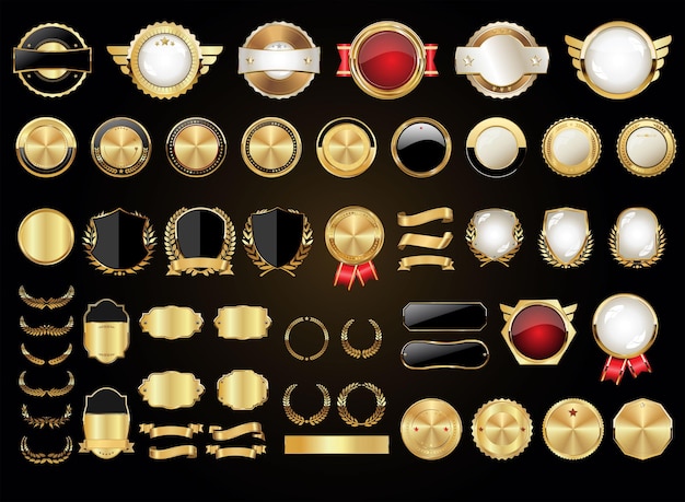 Vecteur mega collection badges dorés vintage rétro étiquettes rubans et boucliers