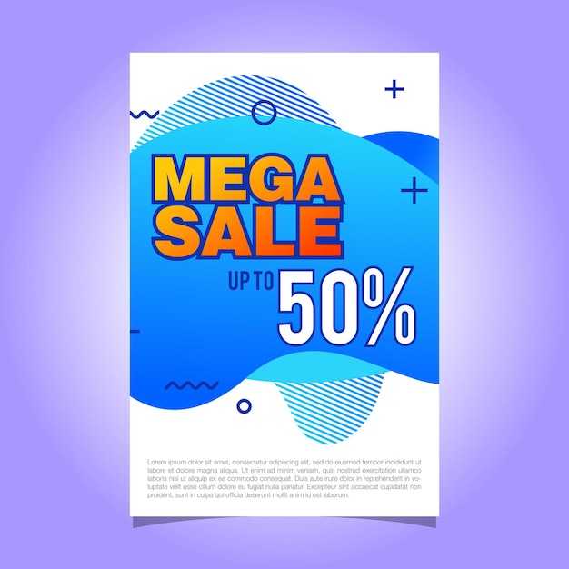 Mega Sale 50 banner Fond liquide couleur bleu vecteur modèle illustration design EPS 10