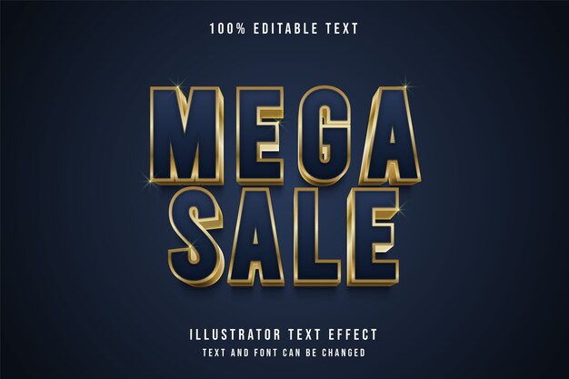 Méga vente, effet de texte modifiable 3d dégradé violet style de texte ombre or jaune
