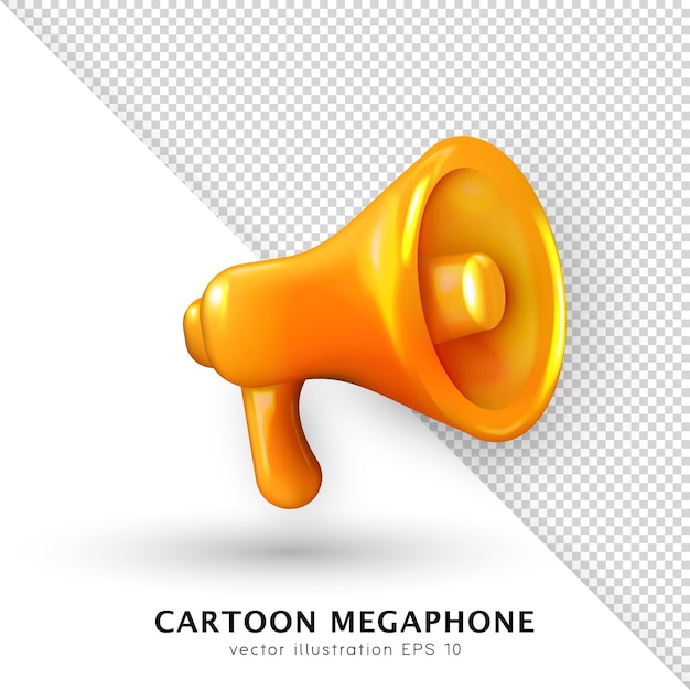 Mégaphone 3d jaune isolé sur fond blanc et transparent. Haut-parleur portable réaliste