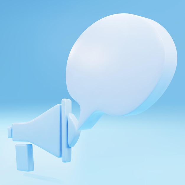 Vecteur mégaphone bleu 3d avec bulle de dialogue sur fond bleu