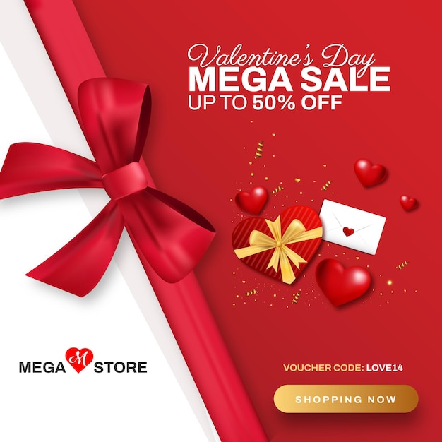 Megs Sale Saint Valentin Avec Offre Modèle De Publication Facebook Vecteur Premium