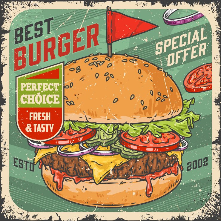 Vecteur le meilleur flyer de burger vintage coloré