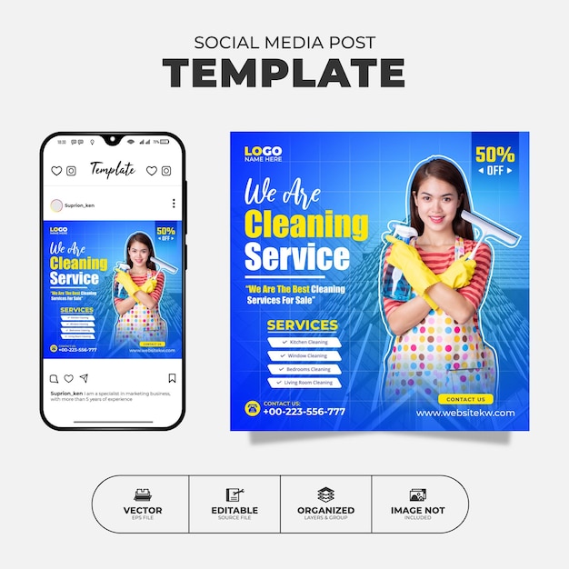 Meilleur Service De Nettoyage Pour Votre Maison Modèle De Publication Instagram Sur Les Médias Sociaux