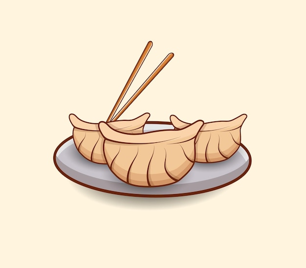 Meilleure conception d'illustration vectorielle Jiaozi avec baguettes. Vecteur d'illustration de nourriture asiatique minimale.