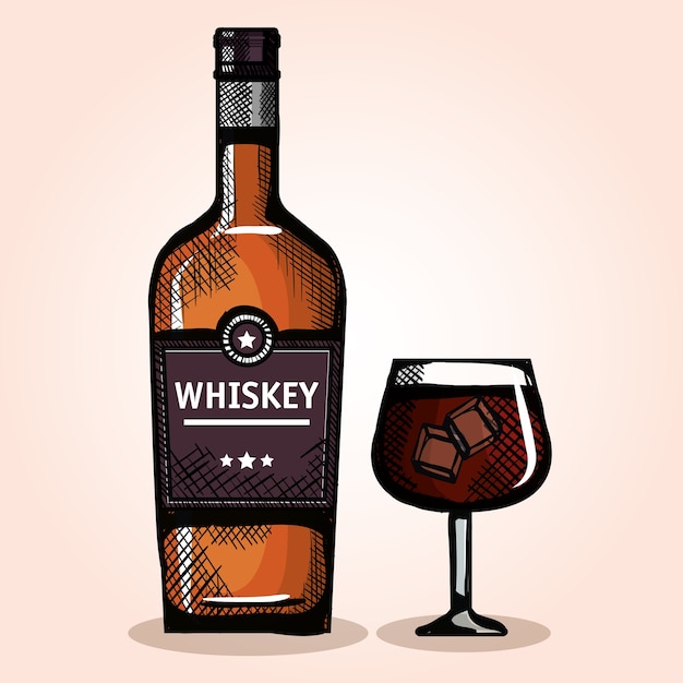 Meilleures Bouteilles De Whisky Et Tasses Vector Illustration Design