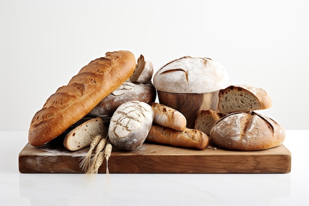 Vecteur mélange de pain de blé et de céréales naturel frais avec le focus sélectionné sur la table en bois non focalisée à