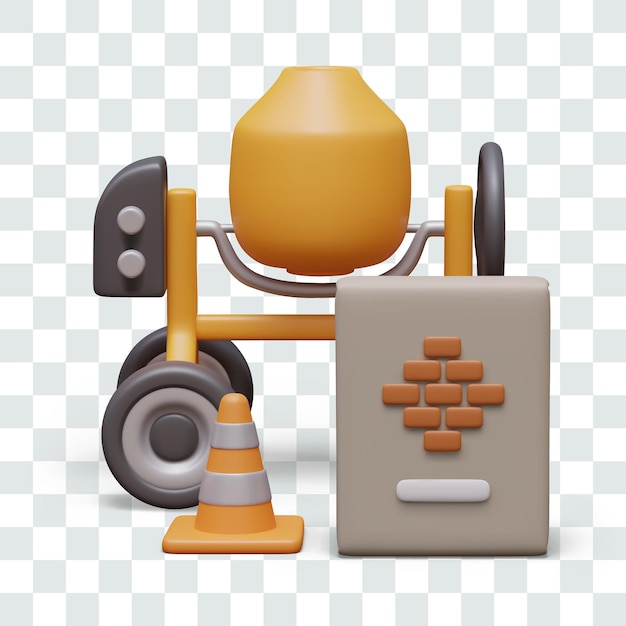 Le mélangeur de béton vectoriel est un sac rectangulaire au cône de signal orange avec du ciment.