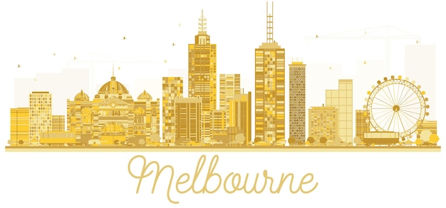 Melbourne Australie City Skyline Silhouette Dorée. Illustration Vectorielle. Paysage Urbain Avec Des Points De Repère.