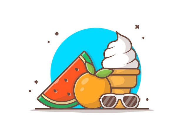 Melon D'eau, Glace, Orange Et Lunettes De Soleil