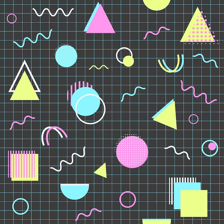 Vecteur memphis abstrait géométrique motif hipster moderne avec des points de demi-teintes figures géométriques