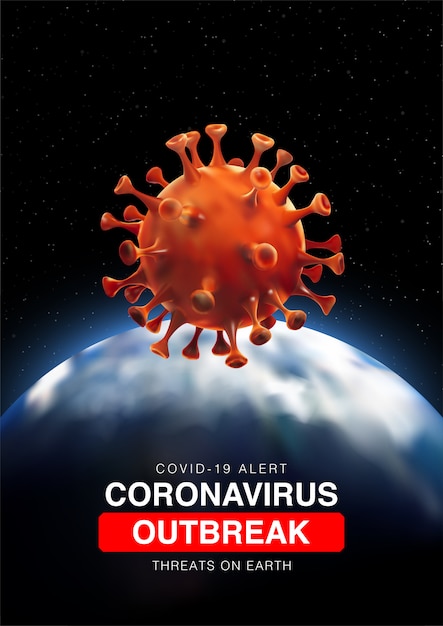 Vecteur menaces d'épidémie de coronavirus sur terre avec illustartion 3d de la terre et cellule de coronavirus
