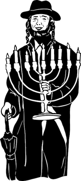 Vecteur menorah juive en chapeau avec les mains