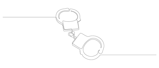 Menottes Dans Un Dessin En Ligne Continue Symbole De La Justice Policière Et De La Prison De Prison Concep Dans Un Style Linéaire Simple Bannière De Véritable Crime Avec Trait Modifiable Fin Illustration Vectorielle De Doodle