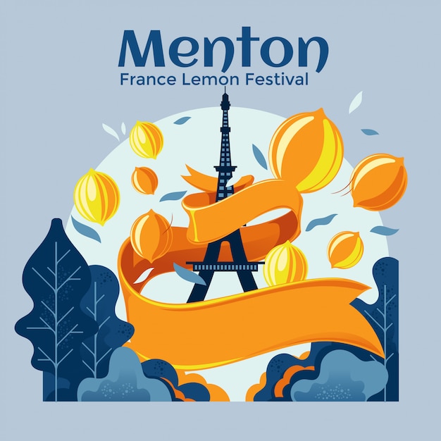 Menton France Lemon Festival Vector Premium