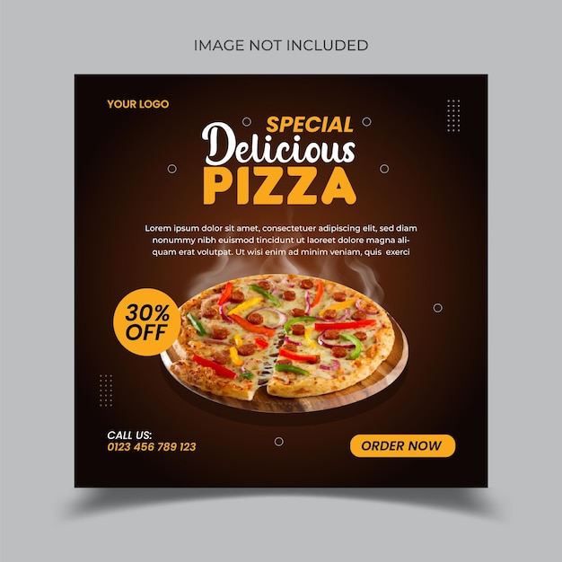 Vecteur menu alimentaire et modèle de conception de bannière de médias sociaux de délicieuses pizzas
