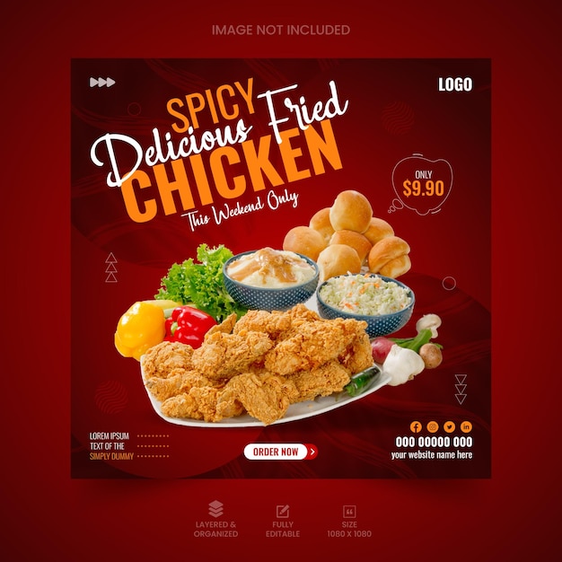 Menu alimentaire et modèle de conception de publication sur les médias sociaux au poulet
