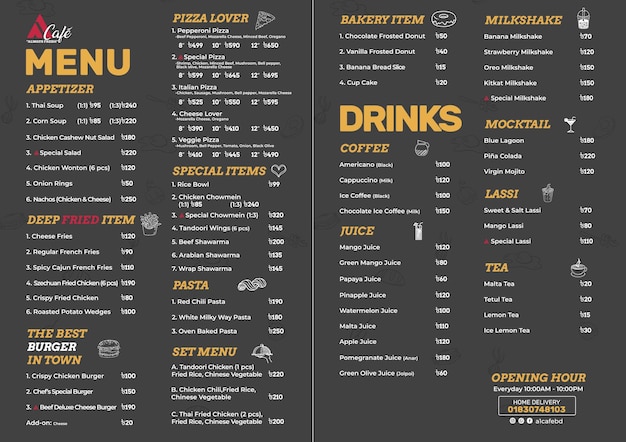 Vecteur menu alimentaire sans photo