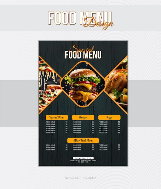 Menu alimentaire vectoriel un modèle de conception de restaurant