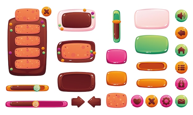 Menu de biscuits au chocolat de style sucré jeu UI bouton interface élément de conception concept