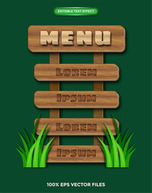 Menu En Bois De Jeu Vecteur Gratuit (effet De Texte Modifiable)