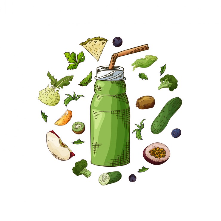 Vecteur menu de boissons fraîches. bannière de conception de modèle avec smoothie dans un style d'esquisse.