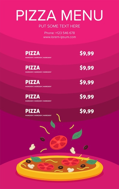 Menu De Carte De Pizza De Style Plat Illustration Vectorielle