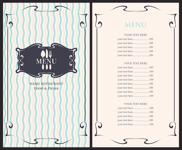 Vecteur menu avec couverts et prix