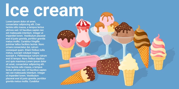 Menu de crème glacée sur fond bleu Dessert d'été sucré Illustration vectorielle