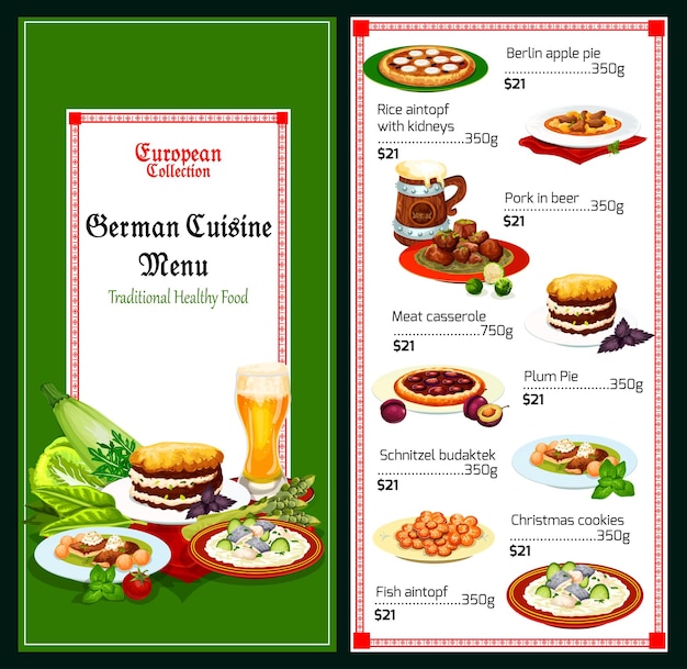 Vecteur menu cuisine allemande et bavaroise