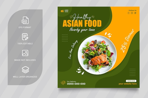 Menu de cuisine asiatique et modèle de bannière web de restaurant