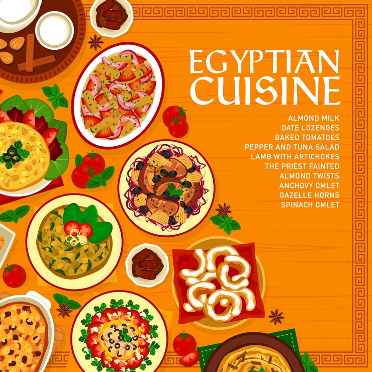 Vecteur le menu de la cuisine égyptienne couvre les plats de cuisine arabe