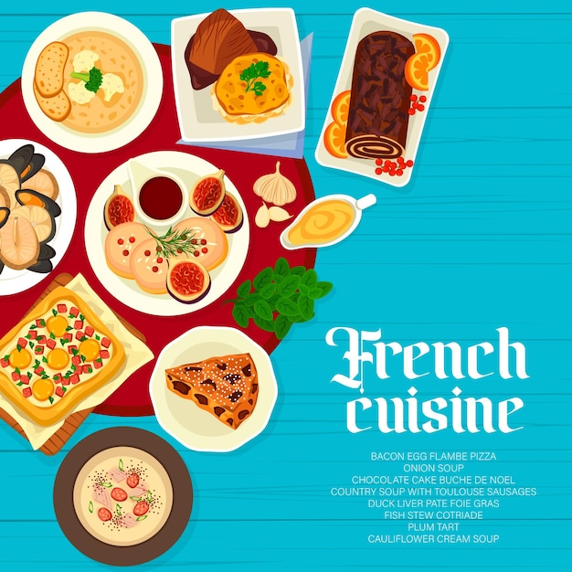 Vecteur le menu de la cuisine française couvre les plats de france