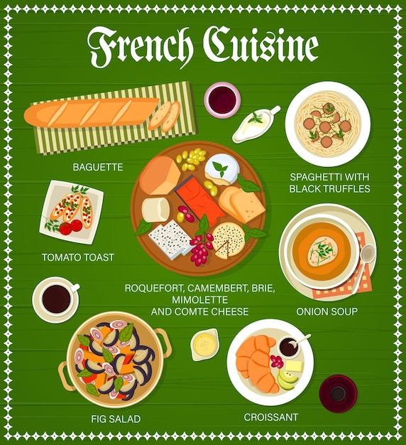 Vecteur menu cuisine française plats traditionnels
