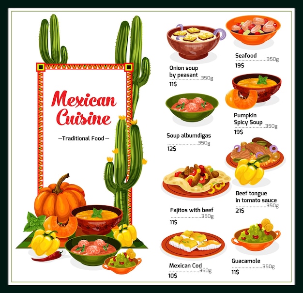 Vecteur menu de cuisine mexicaine avec des plats du mexique