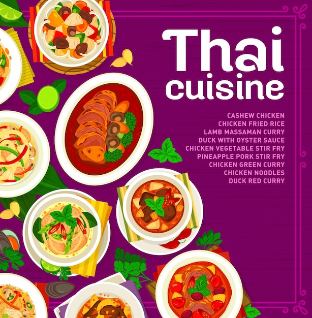 Le Menu De La Cuisine Thaïlandaise Couvre Les Plats Au Curry De Nouilles De Riz