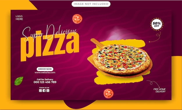 menu et délicieuse pizza modèle de bannière de médias sociaux