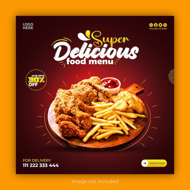 Un menu délicieux et un modèle de post de bannière Instagram